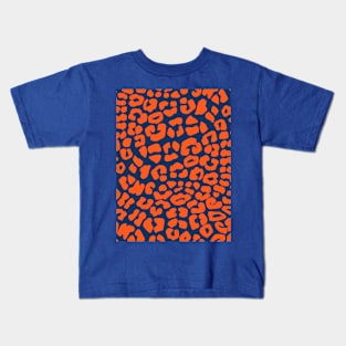 Blue and Orange Leopard Spots Print Pattern Kids T-Shirt